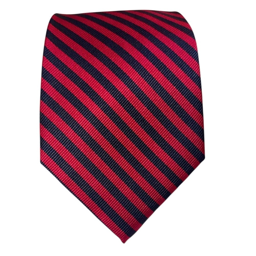 Umberto Bossi Mens Tie Repp Silk Red & Blue Striped Hand Made 59x3.5” Italy